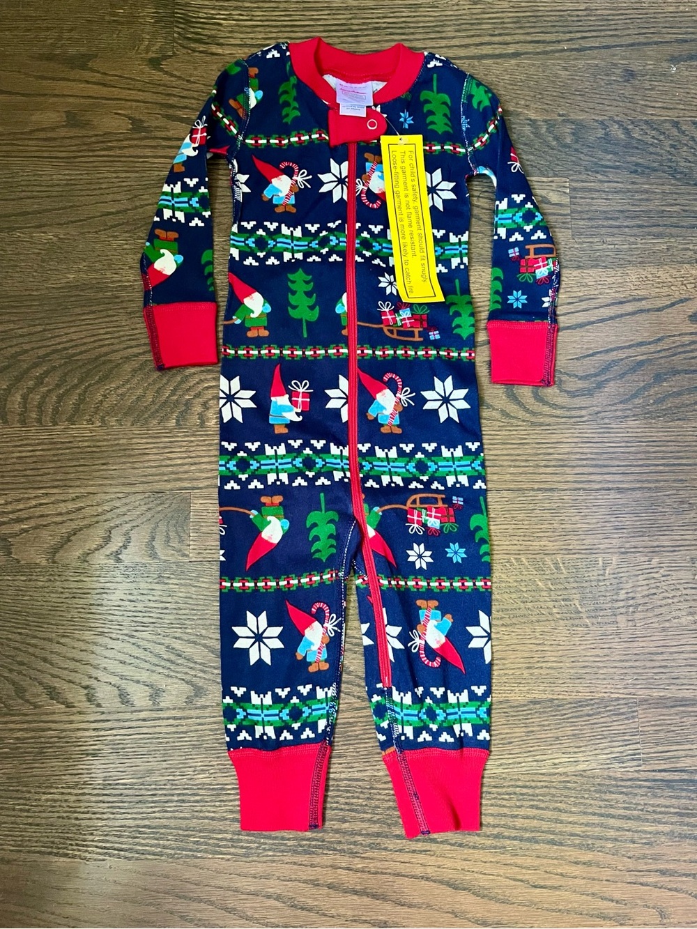 Hanna Andersson Navy Holiday Pajama One-Piece with Red Trim NWT